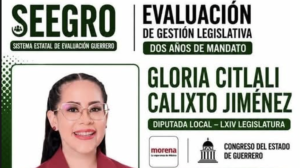 Destaca la diputada Citlali Calixto con “Buen Desempeño” en evaluación legislativa del observatorio SEEGRO