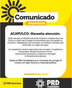 PRD exige atención de fondo ante afectaciones por lluvias en Acapulco